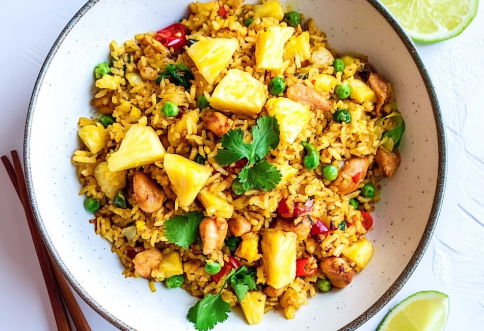   Смажений рис з ананасом і куркою